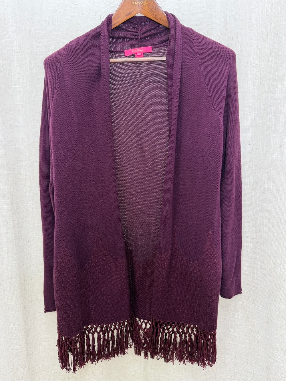 Lilly Pulitzer Open-Front Fringe Cardigan Plum Sweater Size Medium